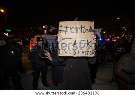 NEW YORK CITY - DECEMBER 8 2014: several hundred protesters staged a \