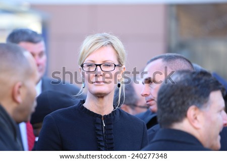 NEW YORK CITY - DECEMBER 27 2014: along with political leaders, uniformed police officers from all over north America attended funeral services for NYPD officer Rafael Ramos. NY first lady, Sandra Lee