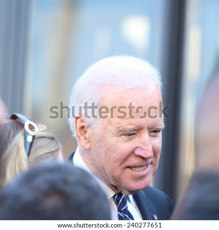 NEW YORK CITY - DECEMBER 27 2014: Vice President Joe Biden attends funeral services for slain NYPD officer Rafael Ramos in Queens as President Obama\'s personal representative