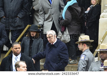 NEW YORK CITY - JANUARY 6 2015: funeral services were held for former New York governor Mario Cuomo at St. Ignatius Loyola Church on Manhattan\'s Upper East Side. NYPD Commissioner William Bratton