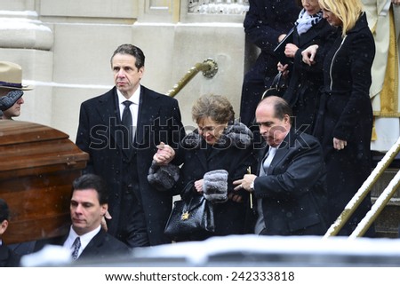 NEW YORK CITY - JANUARY 6 2015: funeral services were held for former New York governor Mario Cuomo at St. Ignatius Loyola Church on Manhattan\'s Upper East Side.Andrew Cuomo with mother, Matilda Cuomo