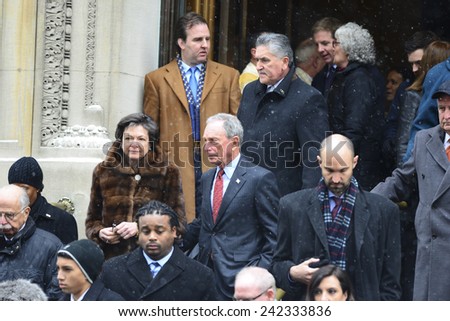 NEW YORK CITY - JANUARY 6 2015: funeral services were held for former New York governor Mario Cuomo at St. Ignatius Loyola Church on Manhattan\'s Upper East Side. Mike Bloomberg & Diana Taylor.