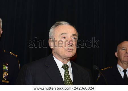 NEW YORK CITY - JANUARY 7 2015: NYPD commissioner Bratton held a press conference to the media on the condition of injured officers, charges against their assailants & preparedness for terror attacks.