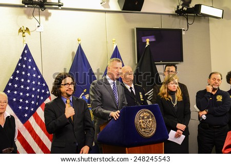 NEW YORK CITY - JANUARY 26 2015: deaf sign language interpreter Jonathan Lamberton emerged as a star on social media while translating for Mayor De Blasio during several Juno-related press conferences