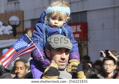 NEW YORK CITY - FEBRUARY 22 2015: the Chinese Lunar New Year was celebrated with a parade along Mott Street in Little Italy to mark the year of the sheep.