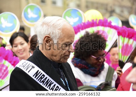 NEW YORK CITY - MARCH 8 2015: United Nations International Women\'s Day was marked with a rally in Dag Hammarskjold Plaza & march to Times Square. Dr Iqbaljit S Rai of the Sant Nirankari Mission