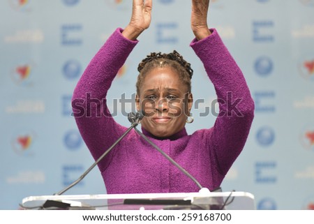 NEW YORK CITY - MARCH 8 2015: United Nations International Women\'s Day was marked with a rally in Dag Hammarskjold Plaza & march to Times Square. NYC first lady Chirlane McCray
