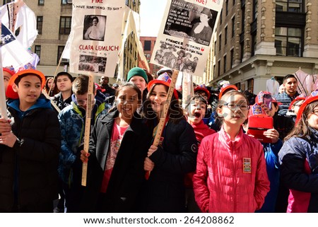 NEW YORK CITY - MARCH 25 2015: the 104th anniversary of the Triangle Shirtwaist Factory fire which killed 146 workers in 1911 was observed by the factory's former site.