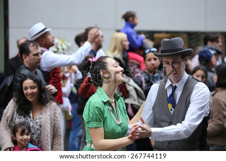 NEW YORK CITY - APRIL 5 2015: thousands of New Yorkers filled 5th Avenue marking Easter Sunday with the tradition Easter Bonnet Parade, a tradition dating from the 1870s