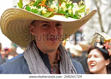 NEW YORK CITY - APRIL 5 2015: : thousands of New Yorkers filled 5th Avenue marking Easter Sunday with the tradition Easter Bonnet Parade, a tradition dating from the 1870s.