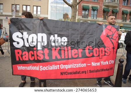 NEW YORK CITY - APRIL 29 2015: hundreds of demonstrators filled Union Square in support of Freddie Gray protests in Baltimore. Attempts to march resulted in more than one hundred arrests by NYPD
