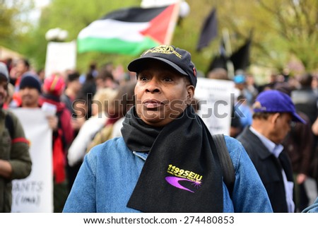 NEW YORK CITY - MAY 1 2015: more than one thousand marched from Union Square Park to Foley Square in celebration of International Workers\' Day & continue to demand accountability for law enforcement