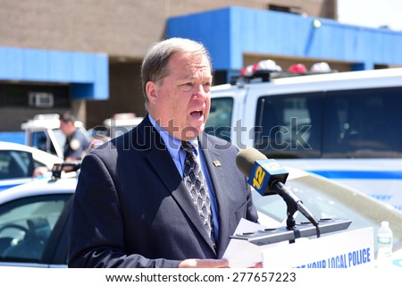 NEW YORK CITY - MAY 11 2015:Retired NYPD captain Joe Concannon, of the Square Deal Committee, held a press conference in front of Brooklyn's 68th precinct to announce the start of National Police Week