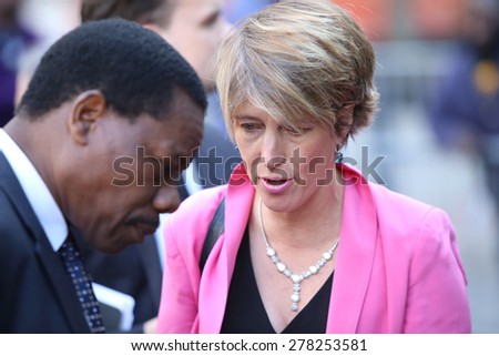 NEW YORK CITY - MAY 14 2015: several thousand tenants along with city council & state assembly members staged a march across the Brooklyn Bridge for affordable housing.Zephyr Teachout & Mathieu Eugene