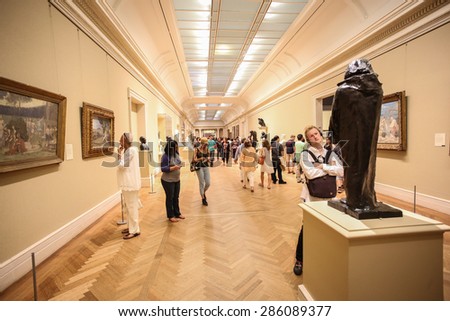 NEW YORK CITY - JUNE 9 2015: the 37th annual Museum Mile festival opened Fifth Avenue\'s Museum Mile to pedestrians and permitted visitors to enter museums free. Rodin sculpture gallery at Met Museum