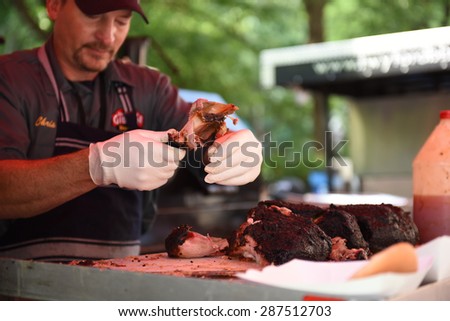 NEW YORK CITY - JUNE 14 2015: Big Apple Barbecue hosted its annual Barbecue Block Party in Madison Square Park drawing thousands of visitors