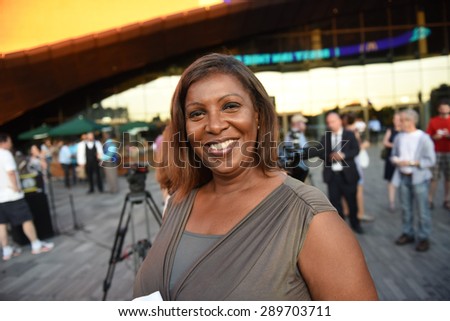 NEW YORK CITY - JUNE 21 2015: Brooklyn borough president Eric Adams hosted a candlelight vigil at the Barclay\'s Center on behalf of victims of the Emanuel A.M.E massacre. Public advocate Leticia James