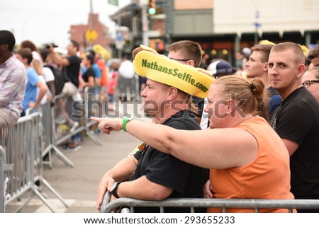 NEW YORK CITY - JULY 4 2015: Nathan's Famous staged its annual fourth of July hot dog eating contest in Coney Island, Brooklyn. Women's division competitors