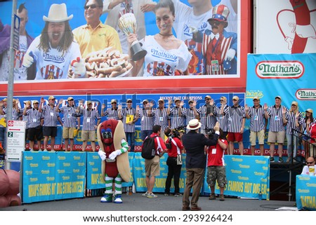 NEW YORK CITY - JULY 4 2015: Nathan\'s Famous staged their annual fourth of July hot dog eating contest in Coney Island, Brooklyn.