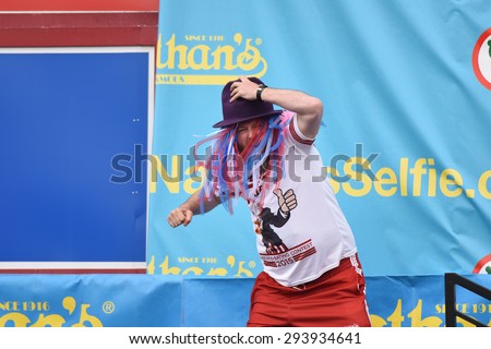 NEW YORK CITY - JULY 4 2015: Nathan\'s Famous held its annual fourth of July hot dog eating contest in Coney Island, Brooklyn. Crazy Legs Conti takes the stage