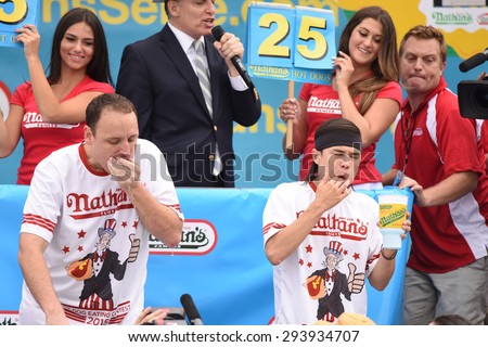 NEW YORK CITY - JULY 4 2015: Nathan\'s Famous held its annual fourth of July hot dog eating contest in Coney Island, Brooklyn.