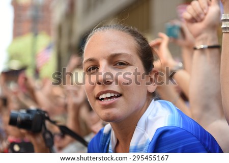 NEW YORK CITY - JULY 11 2015: a ticker tape parade was held for the champion US women's FIFA team along Canyon of Heroes on Broadway