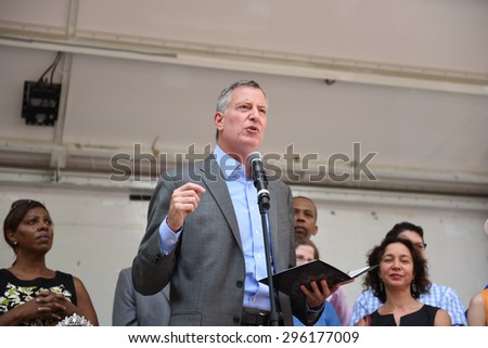 NEW YORK CITY - JULY 12 2015: Mayor Bill de Blasio & former US senator Tom Harkin led the first ever NYC Disability Pride Parade from Madison Square Park to Union Square, Mayor Bill de Blasio