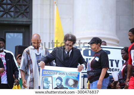 NEWARK, NEW JERSEY - JULY 25 2015: More than one thousand activists gathered for a rally & march against police brutality. Dr Cornell West of the Union Theological Seminary
