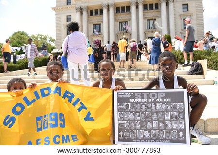 NEWARK, NEW JERSEY - JULY 25 2015: More than one thousand activists gathered for a rally & march against police brutality.