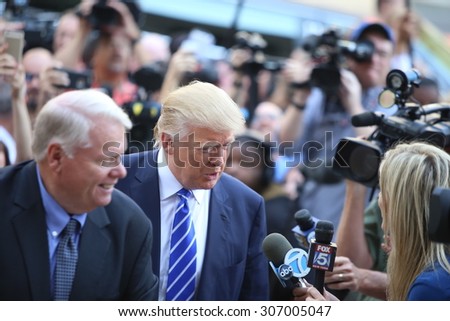 NEW YORK CITY - AUGUST 17 2015: Republican presidential nomination front runner Donald Trump arrived at 60 Centre Street for his stint at jury duty in Manhattan\'s supreme court.