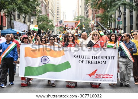 NEW YORK CITY - AUGUST 16 2015: The Federation of India staged its 35th annual India Day Parade along Madison Avenue in Midtown, New York.