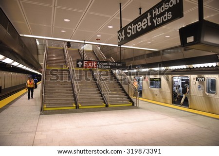 NEW YORK CITY - SEPTEMBER 23 2015: the new 34th Street Hudson Yards 7 line extension is the first new subway station built by the MTA in 26 years.