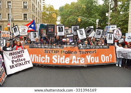 NEW YORK CITY - OCTOBER 24 2015: More than one thousand activists marched on behalf of the families of victims of alleged police brutality in RiseUpOctober.