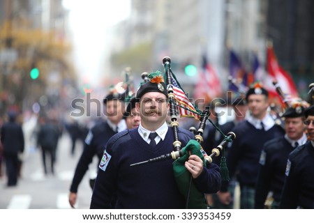 NEW YORK CITY - NOVEMBER 11 2015: New York City\'s Veterans Day was led by the US navy & grand marshal & world war two naval veteran Robert Morgenthau.