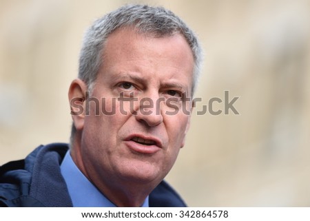 NEW YORK CITY - NOVEMBER 22 2015: Emergency response personnel staged an active shooter exercise in Manhattan\'s Lower East Side. Mayor Bill de Blasio.