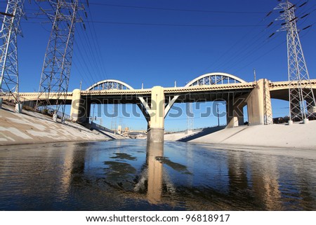 Sixth Street Viaduct from LA River/View of Sixth Street Bridge from within the Los Angeles River