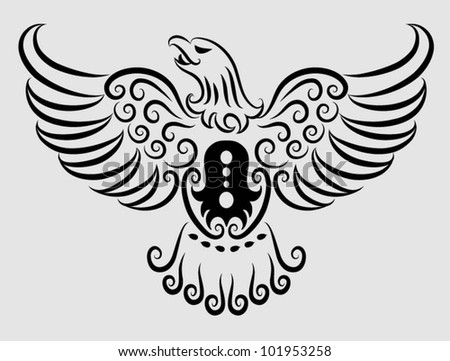 Eagle Wings Drawing on Decorative Eagle  Animal Drawing And Curly Ornament Decoration Stock
