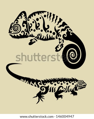 Reptile Animals, Chameleon and Iguana Curl Decorations. Nice, smooth and detail vector. Good use for your symbol, icon, sticker design, or any design you want. Easy to use and change color.