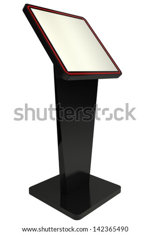 3D Information terminal Point-of-sale POS or Point-of-informatio n POI kiosk white background 3D Information terminal Point-of-sale POS or Point-of-informatio n POI kiosk white background