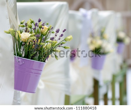 Beautiful bouquet of roses and lavender   in bucket