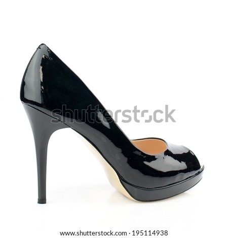 Black patent leather  high heel women shoe isolated on white background.