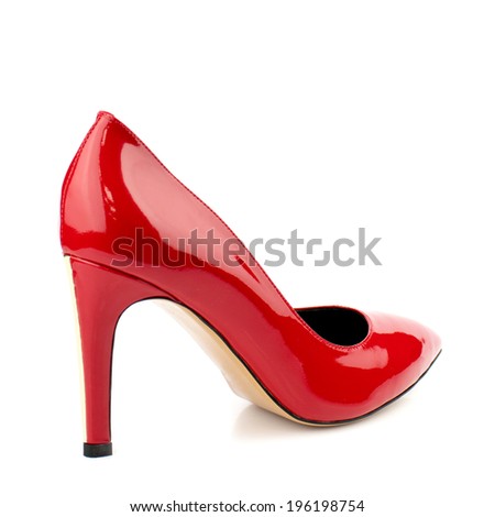 Red patent  leather  high heel women shoe isolated on white background.