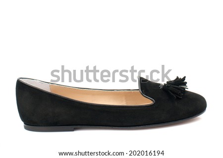 Black suede women shoe isolated on white background.