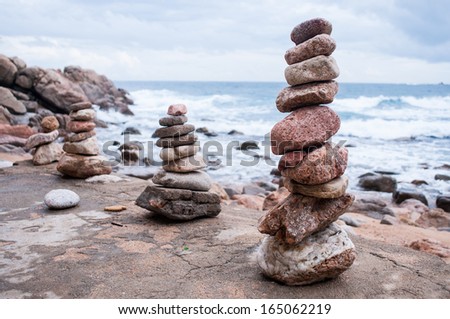 Stack of sea pebbles on the coast