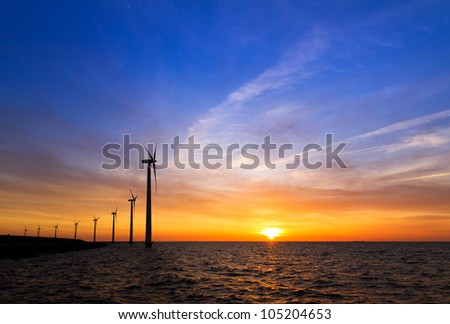Blue sunset turbines