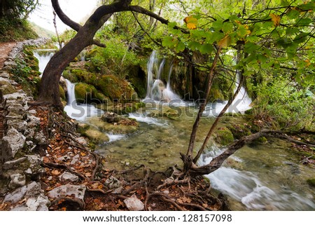 Beautiful cascades along the path in Plitvice national park, an UNESCO world heritage site, in Croatia