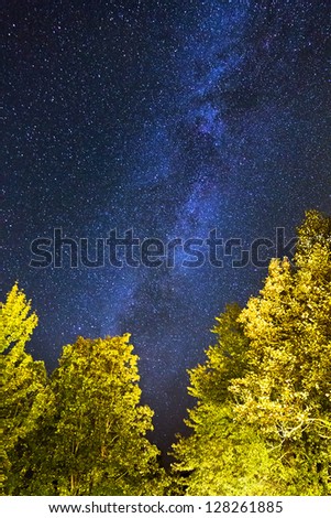 A lot of stars and the milky way seen from Plitvice national park in Croatia, a UNESCO world heritage site