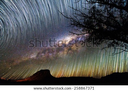Amazing image of star trails and the milky way seen from Isalo, Madagascar