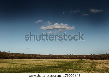 nature scenery under sky, pictoresque landscape looking across to a forest in the distant