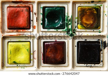 old well used artist watercolour paints set
